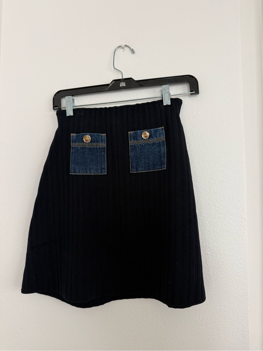 Sandro Rib Knit Denim Pocket Skirt